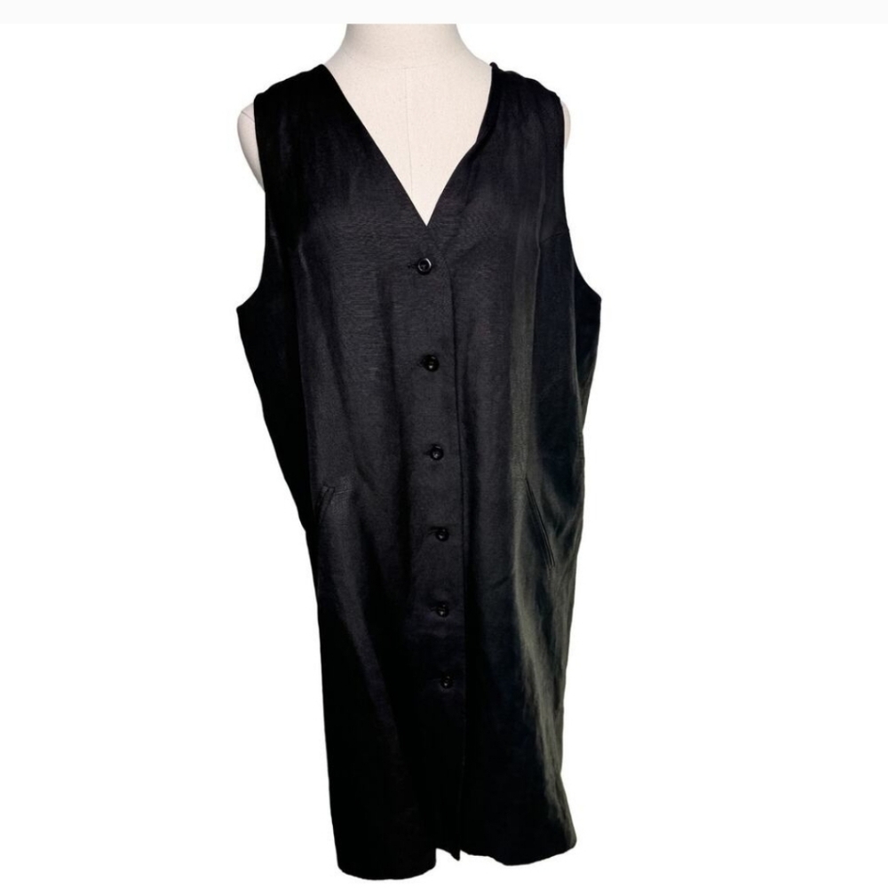 HARVE BENARD linen blend vest tank button front shirt dress size 12 large L